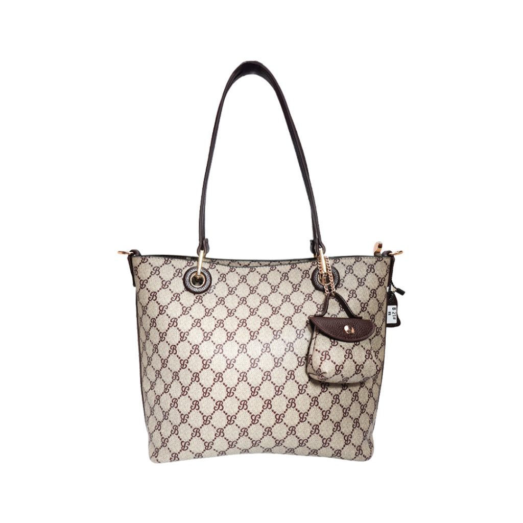 Made in Korea Women Monogram pattern Shoulder Tote Bag + ( Beige & Brown Colourn )
