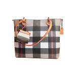 Women Check Pattern Shoulder Tote Bag With Mini Pouch +( Black & white Colour ) - Image 2